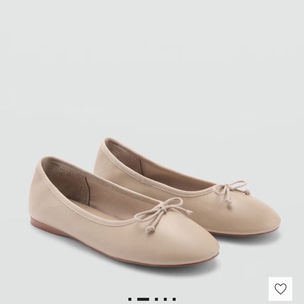 Women's NWT Mango Leather Cream Tan Ballet Flats With Bow EU 39/ US 8.5